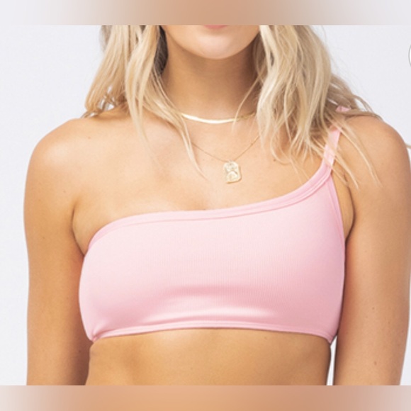 NWT L*Space Axel Ribbed Baby Pink One Shoulder Bikini Top - Picture 1 of 8